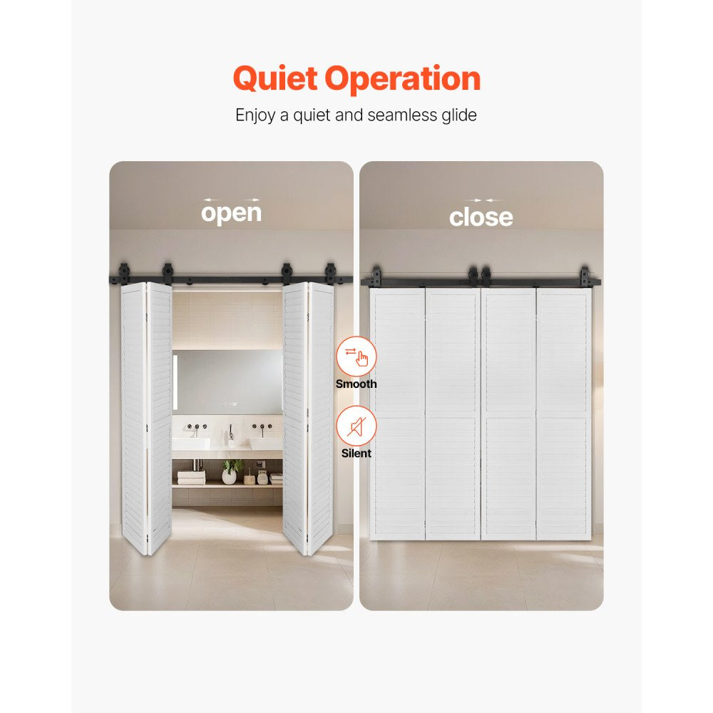 VEVOR Bi-Folding Sliding Barn Door Hardware Track Kit, 60" Top Mount Track Kit, Slide Smoothly & Quietly, Heavy Duty, Easy to Install, Suitable for Four 14" Closet Pantry Laundry Doors (Not Included)