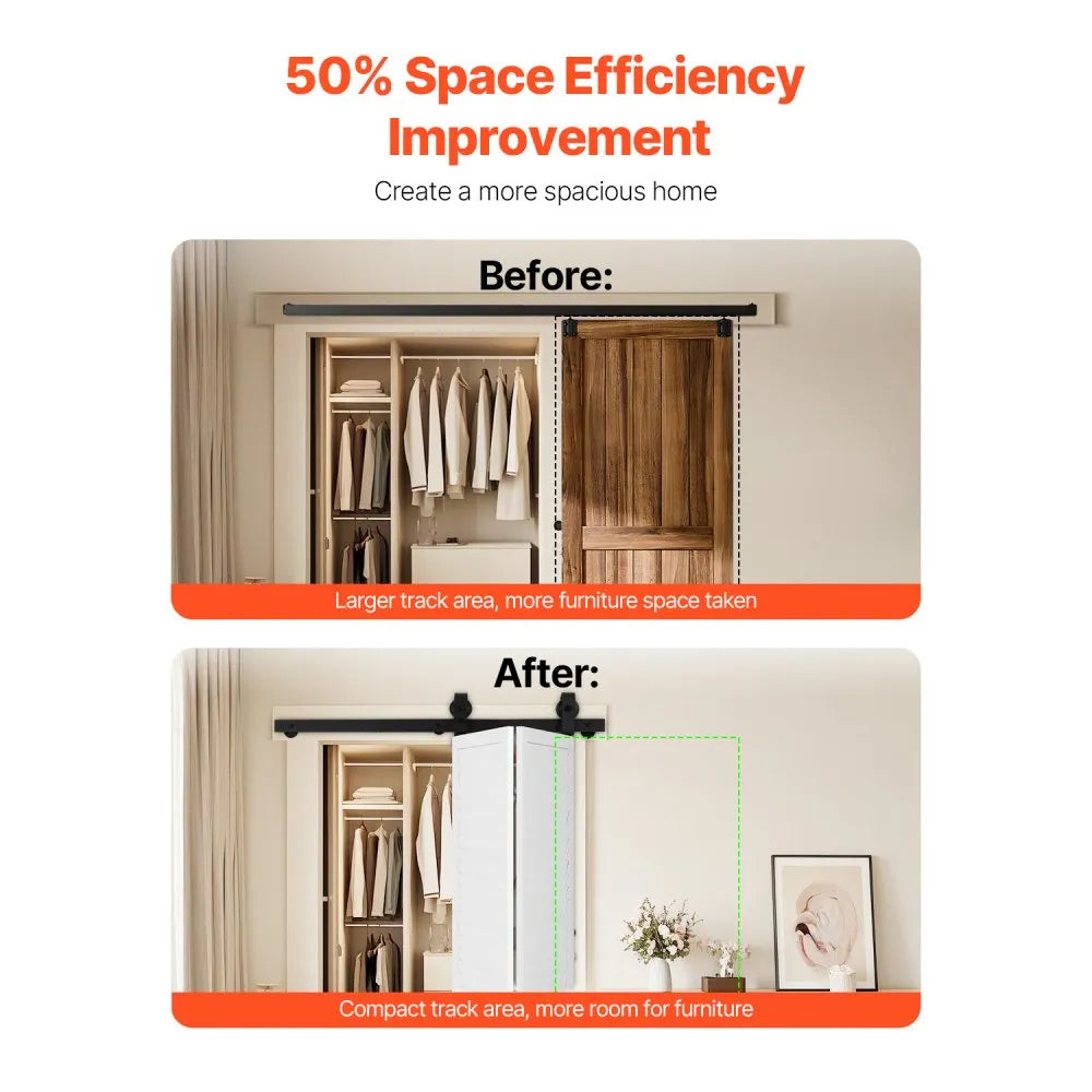 VEVOR Bi-Folding Sliding Barn Door Hardware Track Kit, 40" Top Mount Track Kit, Slide Smoothly & Quietly, Heavy Duty, Easy to Install, Suitable for Two 18" Closet Pantry Laundry Doors (Not Included)