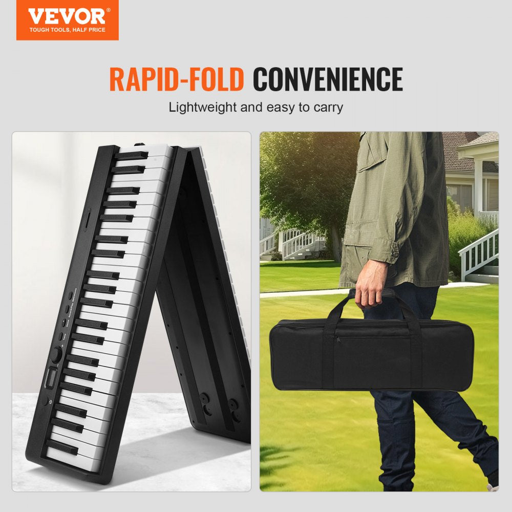 VEVOR 88 Key Folding Keyboard Piano, Bluetooth & MIDI, Portable Electronic Digital Foldable Piano with Sustain Pedal Bag Touch Sensitive Keys Headphones, Rechargeable for Beginners Teens Adults, Black