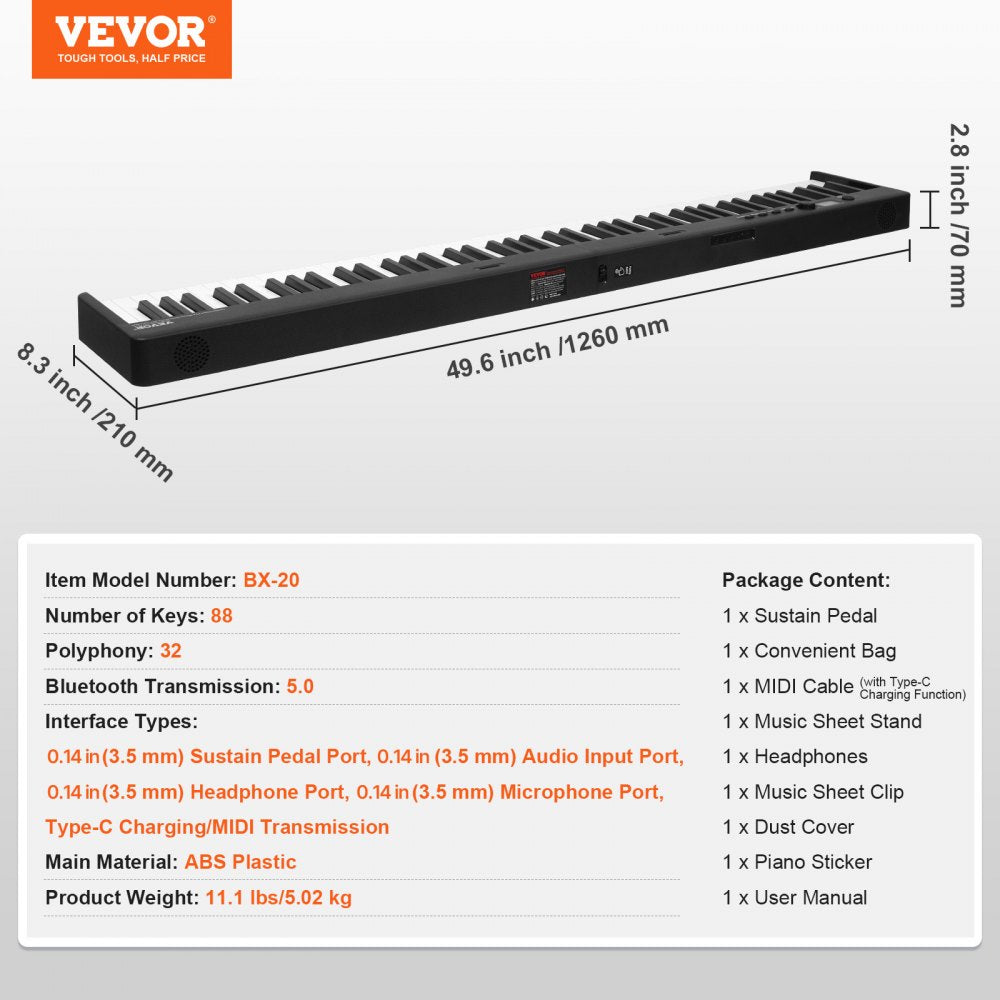 VEVOR 88 Key Folding Keyboard Piano, Bluetooth & MIDI, Portable Electronic Digital Foldable Piano with Sustain Pedal Bag Touch Sensitive Keys Headphones, Rechargeable for Beginners Teens Adults, Black