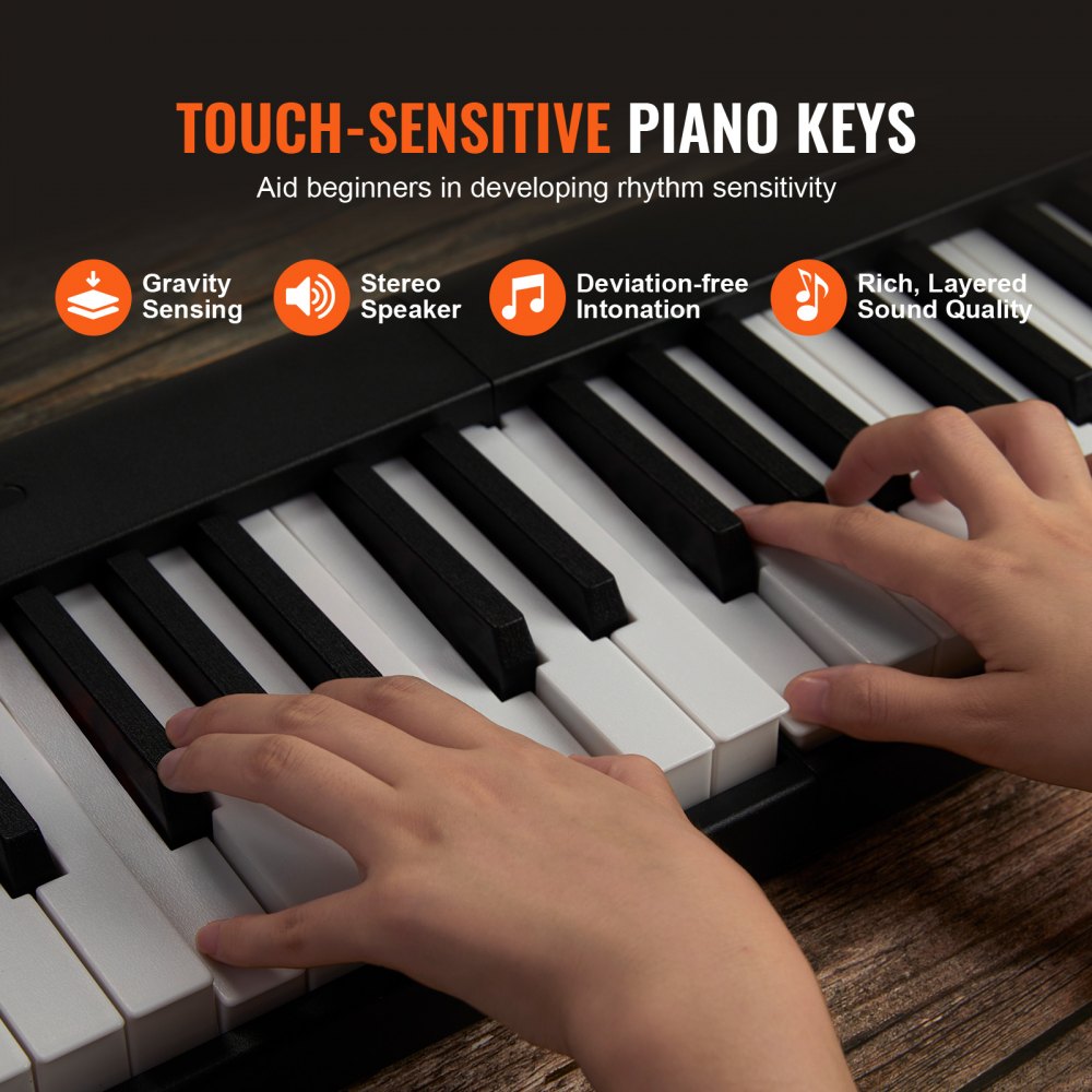 VEVOR 88 Key Folding Keyboard Piano, Bluetooth & MIDI, Portable Electronic Digital Foldable Piano with Stand Sustain Pedal Bag Touch Sensitive Keys, Rechargeable for Beginners Teens Adults, Black