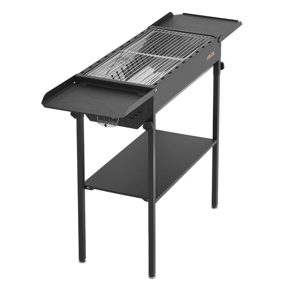 VEVOR Foldable Charcoal Grill, Portable Charcoal Barbecue Grill with Adjustable Height & Folding Side Tables, High-Temp Powder-Coated Steel Outdoor BBQ Grills for Camping Backyard Parties