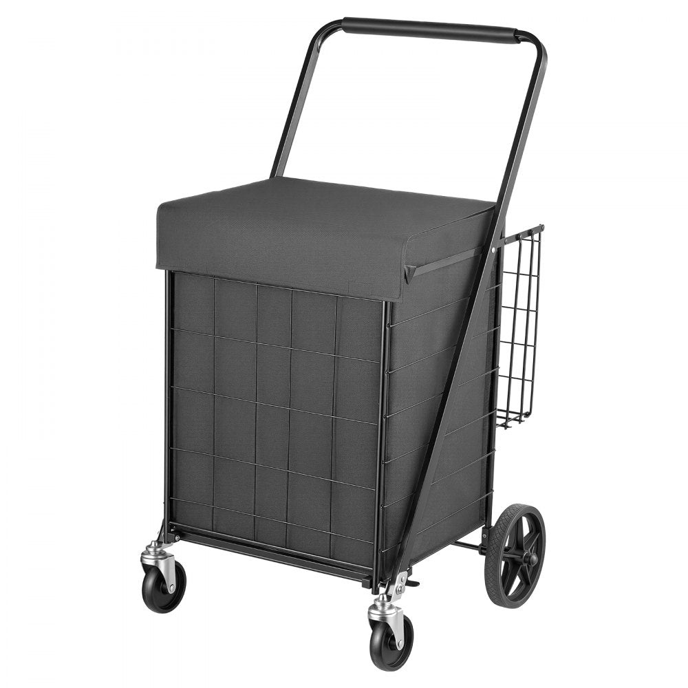 VEVOR Folding Shopping Cart, 24.3 Gal + 6.1 Gal Dual-Basket Grocery Cart, 220LBS Capacity, Steel Rolling Utility Cart with Waterproof Liner & 360° Swivel Wheel for Laundry, Shopping, Camping, Grocery