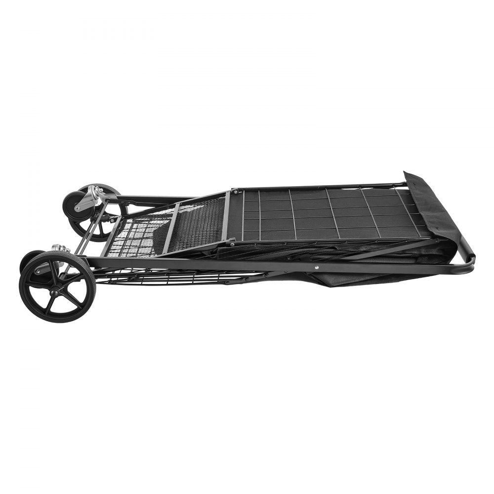 VEVOR Folding Shopping Cart, 24.3 Gal + 6.1 Gal Dual-Basket Grocery Cart, 220LBS Capacity, Steel Rolling Utility Cart with Waterproof Liner & 360° Swivel Wheel for Laundry, Shopping, Camping, Grocery