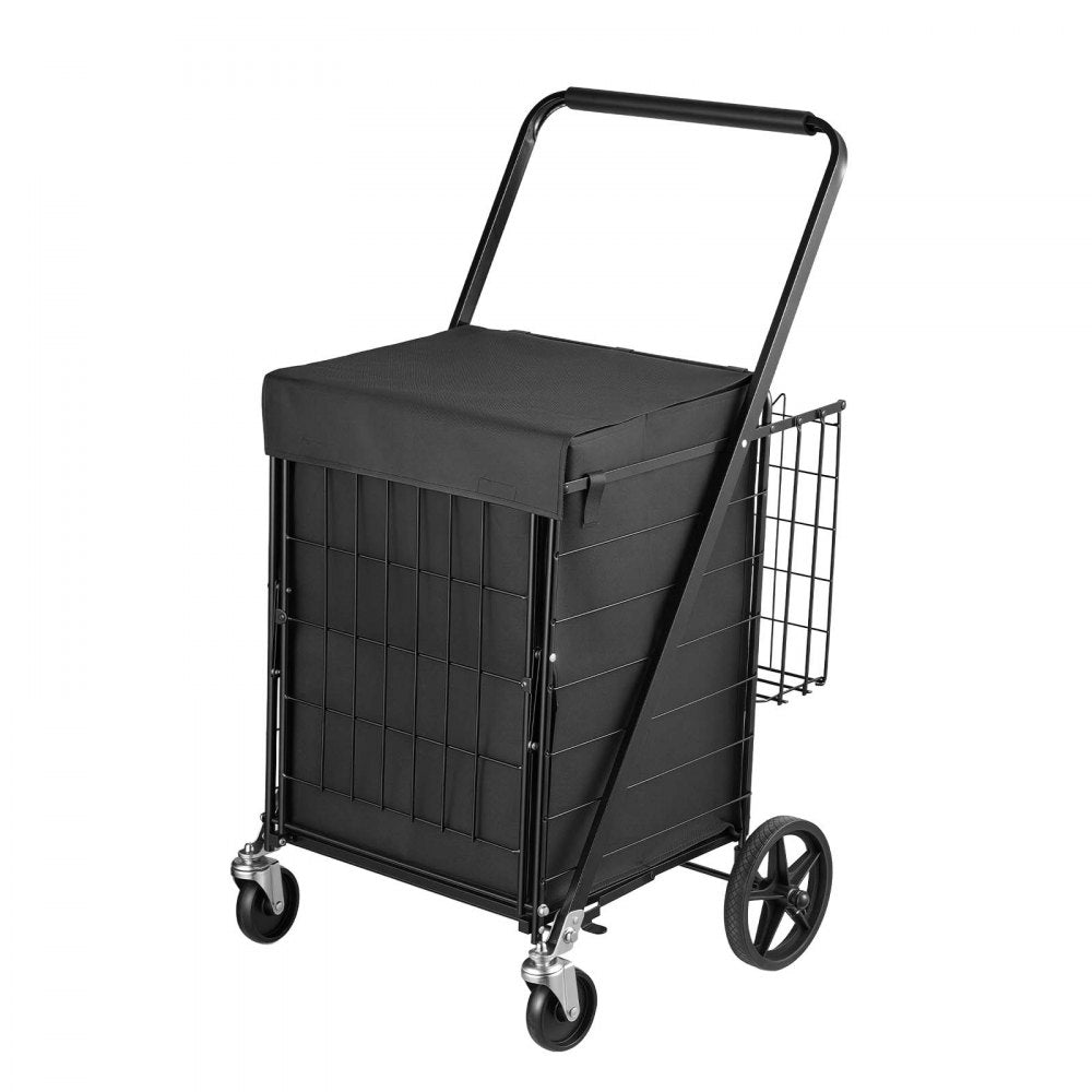 VEVOR Folding Shopping Cart, 36.7 Gal + 6.1 Gal Dual-Basket Grocery Cart, 260LBS Capacity, Large Rolling Utility Cart with Waterproof Liner & 360° Swivel Wheel for Laundry, Shopping, Camping, Grocery