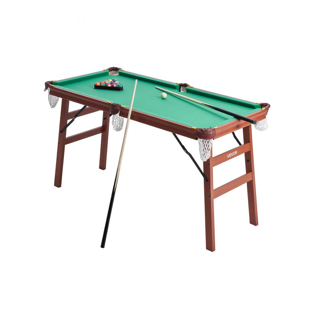 VEVOR Folding Pool Table, 4.5 ft Portable Billiards Tables, Foldable Space-Saving Entertainment Game Set Includes Ball, Cue, Rack, Chalk, Brush, Brown with Bule Cloth, for Family Use, Recreation Room