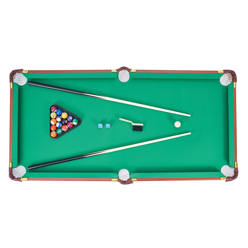 VEVOR Folding Pool Table, 4.5 ft Portable Billiards Tables, Foldable Space-Saving Entertainment Game Set Includes Ball, Cue, Rack, Chalk, Brush, Brown with Bule Cloth, for Family Use, Recreation Room