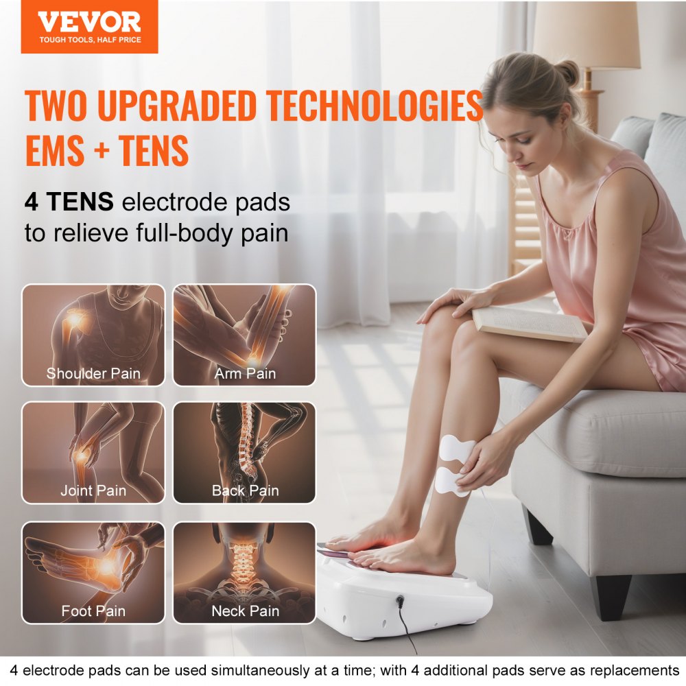 VEVOR Foot Circulation Stimulator with Heat, EMS & TENS Foot Massager for Neuropathy, Electric Foot Stimulator with 3-Level Temperature, 25 Modes & 50 Intensities for Pain Relief, Plantar Fasciitis