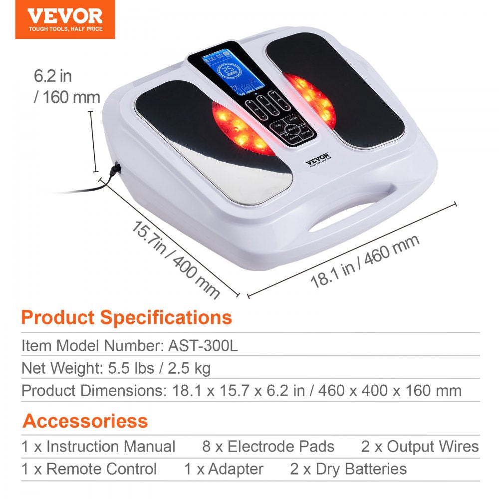 VEVOR Foot Circulation Stimulator with Heat, EMS & TENS Foot Massager for Neuropathy, Electric Foot Stimulator with 3-Level Temperature, 25 Modes & 50 Intensities for Pain Relief, Plantar Fasciitis