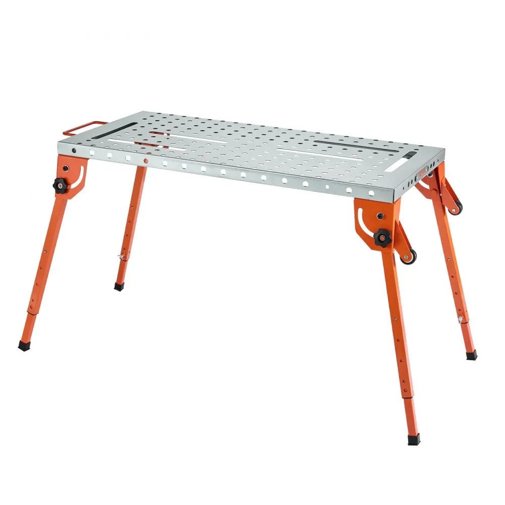 VEVOR Foldable Welding Table 44" x 21", 500LBS Capacity Welding Workbench with 4-Level Adjustable Height, Carbon Steel Work Bench with 6 Tool Slots & 0.63" Fixture Holes for Welding Assembly Repair