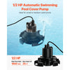 VEVOR Automatic Pool Cover Pump, 1/2 HP 1600 GPH, 120V Submersible Swimming Pool Cover Pump with 25 ft Power Cord, 25 ft Max Head Lift, Water Removal and Transfer Pump, for Pool Draining Hot Tubs