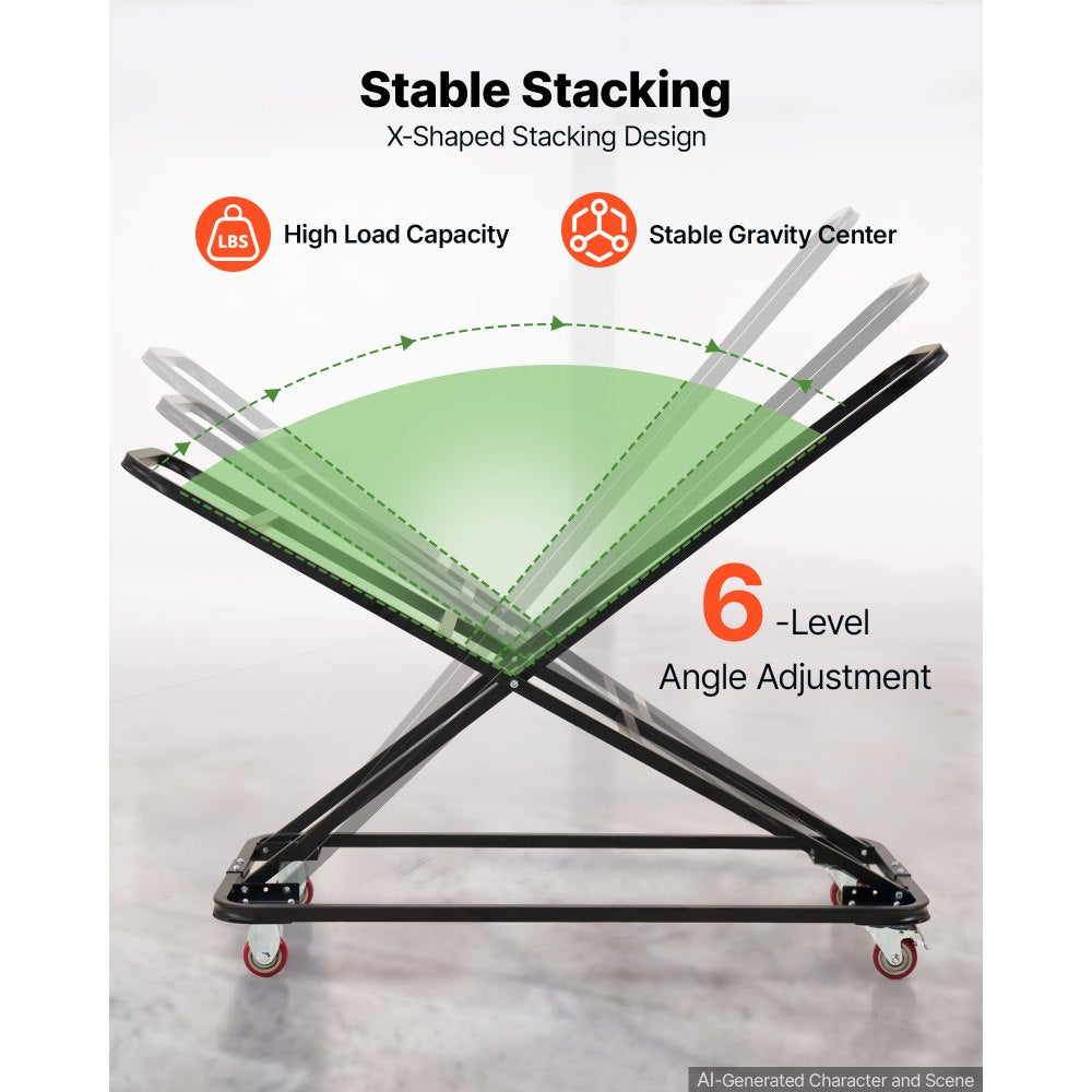VEVOR Performing Arts Chair Cart 300 lbs Capacity Holds Up to 18 Chairs, for Music Events, X-Shaped Stacking Design, Heavy-Duty Carbon Steel, Easy to Move, Storage Dolly, with Locking Swivel Wheels