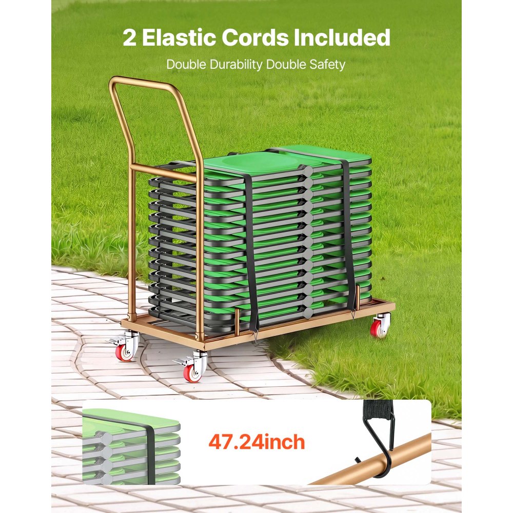 VEVOR Folding Chair Cart 300 lbs for 25 Chairs L-Shape Horizontal Placement, for Commercial & Home Kitchen, Heavy-Duty Carbon Steel, Easy to Move, Storage Dolly, with Locking Swivel Wheels & Handle