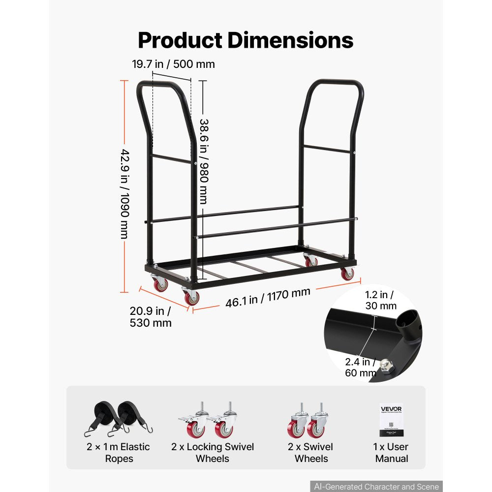VEVOR Commercial Folding Chair Cart Holds Up to 25 Chair Vertical Placement, for Large Events, Heavy-Duty Carbon Steel, Easy to Move, 300 lbs Capacity Storage Dolly Holder, with Locking Wheels, Handle