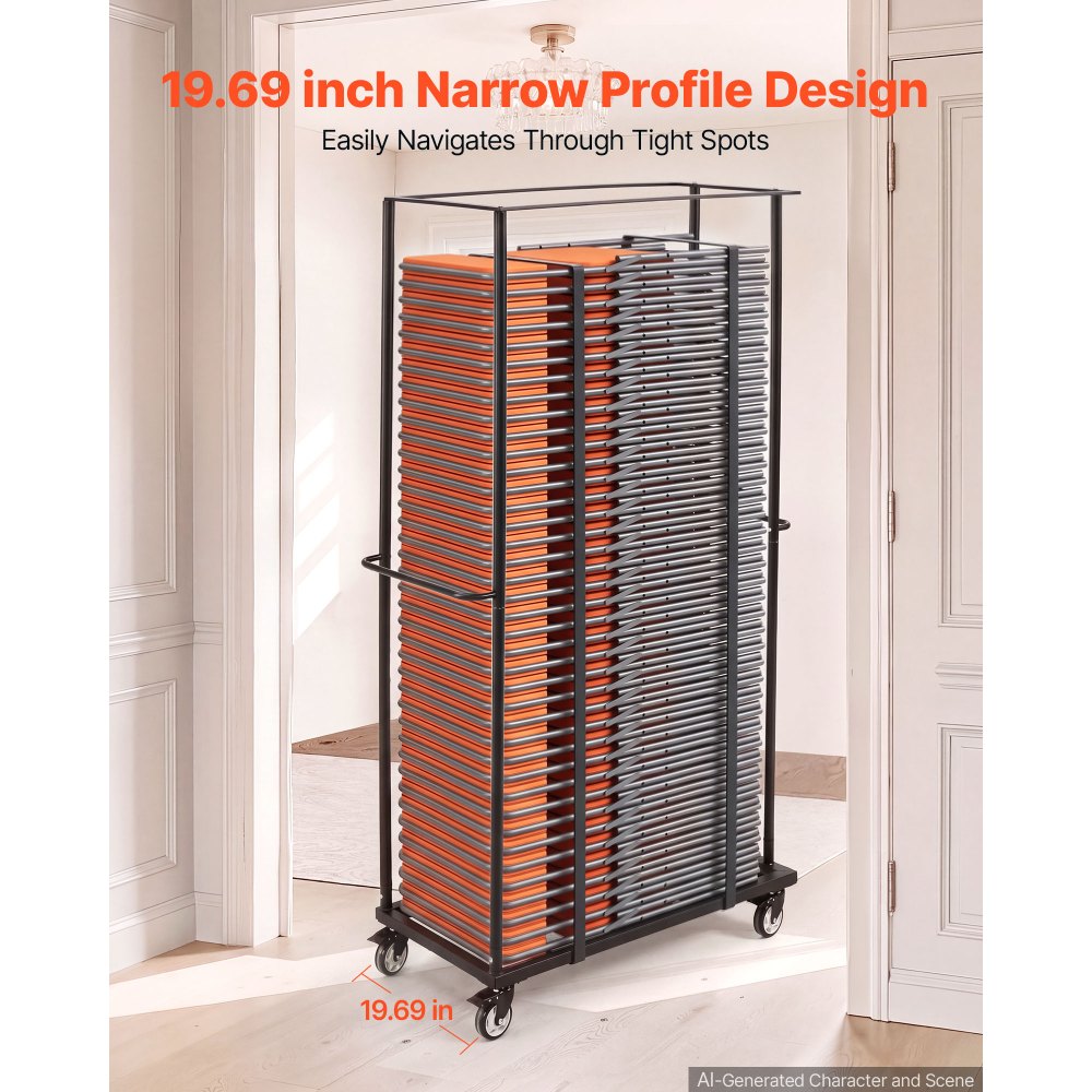 VEVOR Folding Chair Cart 500 lbs Capacity for 60 Chair Horizontal Placement, for Party Event Hotel, Heavy-Duty Carbon Steel, Easy to Move, Storage Dolly Holder, with Swivel Casters and Locking Wheels