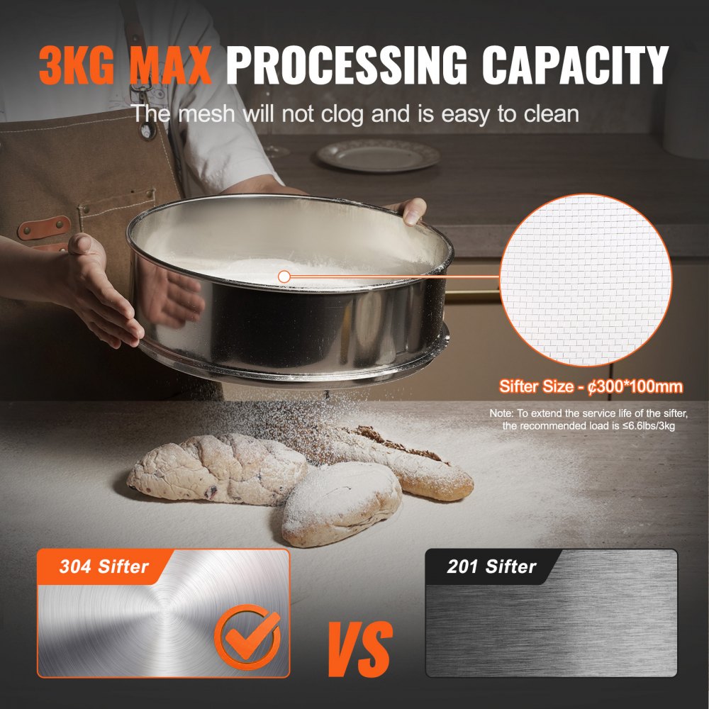 VEVOR Automatic Electric Vibrating Sieve, Stainless Steel Sifter Shaker Machine with 12+80 Mesh, 45W Automatic Powder Sifter Machine Countertop, Electric Sieve Shaker for Flour Powers, Mungbean, Rice