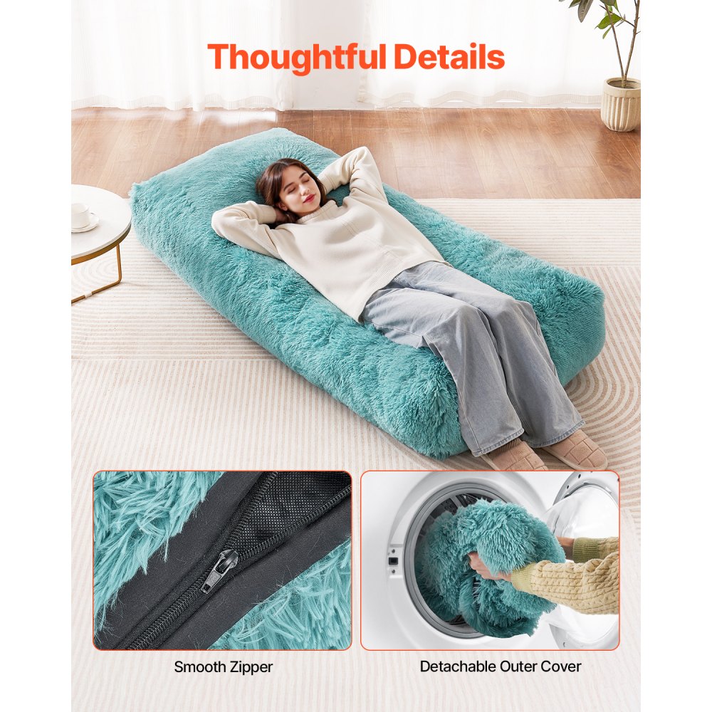 VEVOR Bean Bag Chair, Giant BeanBag Chair with Removable & Washable Cover for Adults, Fluffy Plush & High-Density Foam Filling Floor Adult Bean Bag with Zapper, Ideal for Living Room, Bedroom, Blue