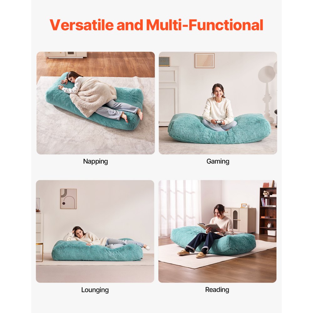 VEVOR Bean Bag Chair, Giant BeanBag Chair with Removable & Washable Cover for Adults, Fluffy Plush & High-Density Foam Filling Floor Adult Bean Bag with Zapper, Ideal for Living Room, Bedroom, Blue