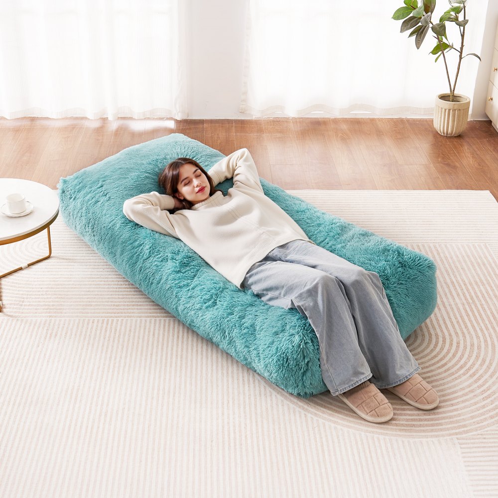 VEVOR Bean Bag Chair, Giant BeanBag Chair with Removable & Washable Cover for Adults, Fluffy Plush & High-Density Foam Filling Floor Adult Bean Bag with Zapper, Ideal for Living Room, Bedroom, Blue