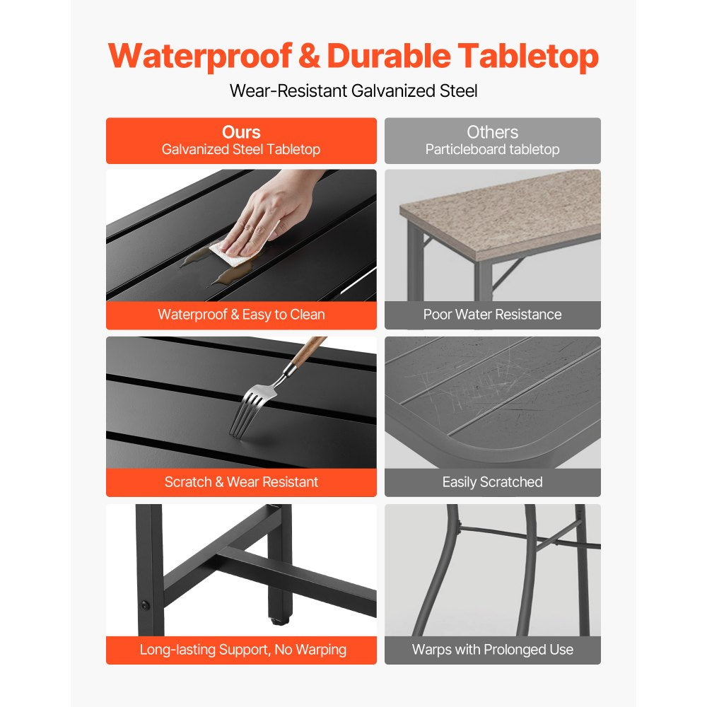 VEVOR Outdoor Bar Table, 39.4 x 15 in Patio Bar Table, Waterproof Top & Sturdy Metal Frame, Rectangle Counter Height Dining Tables, Outdoor Furniture for Balcony, Yard, Hot Tub, Poolside, Indoor