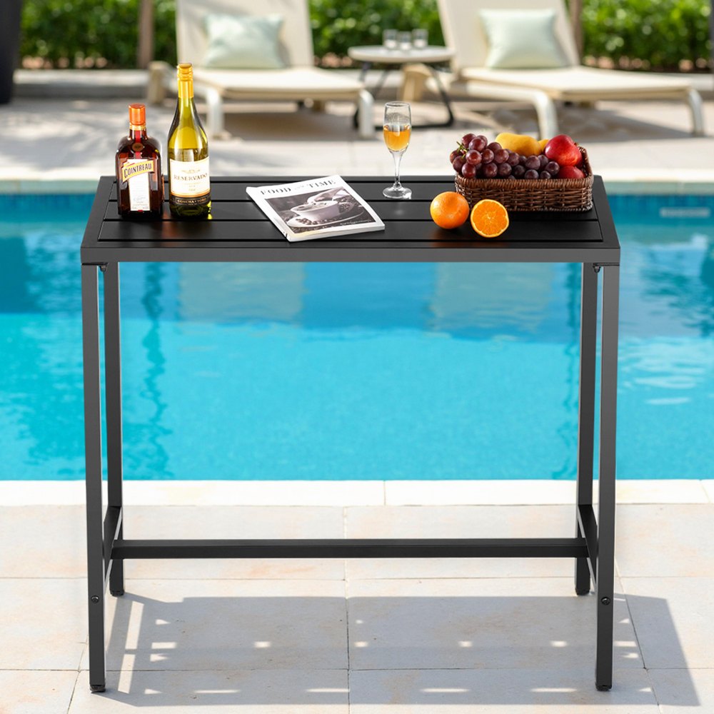 VEVOR Outdoor Bar Table, 39.4 x 15 in Patio Bar Table, Waterproof Top & Sturdy Metal Frame, Rectangle Counter Height Dining Tables, Outdoor Furniture for Balcony, Yard, Hot Tub, Poolside, Indoor