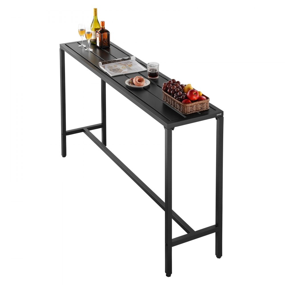 VEVOR Outdoor Bar Table, 63 x 15 in Patio Bar Table, Waterproof Top & Sturdy Metal Frame, Rectangle Counter Height Dining Tables, Outdoor Furniture for Balcony, Yard, Hot Tub, Poolside, Indoor