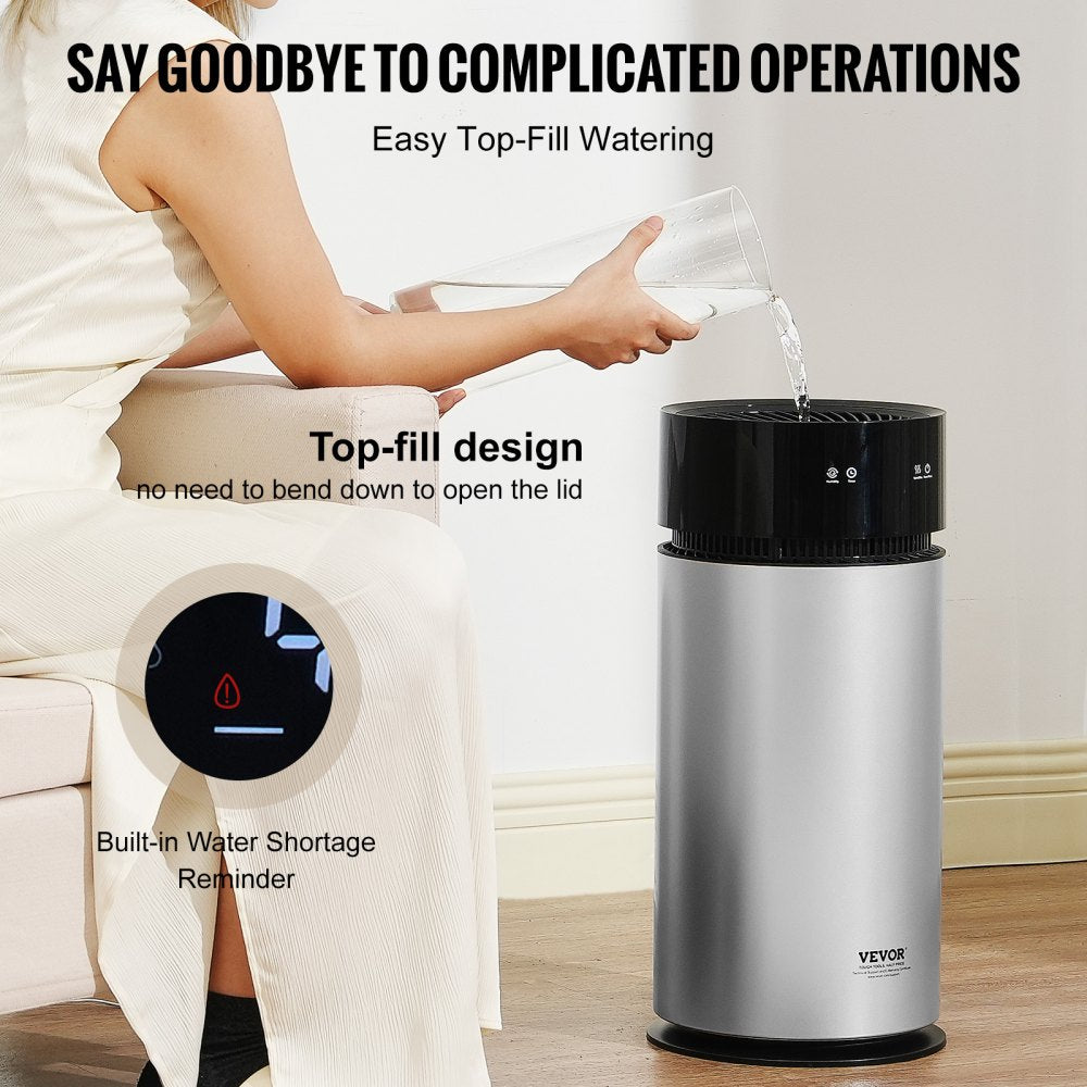 VEVOR Evaporative Humidifier for Whole House up to 270 sqft, 10L(2.64G) Large Smart Cool Moisture Humidifier and Air Purifier,3-Speeds & 1-14h Timer,Premium Filter Quiet Sleep Mode for Bedroom