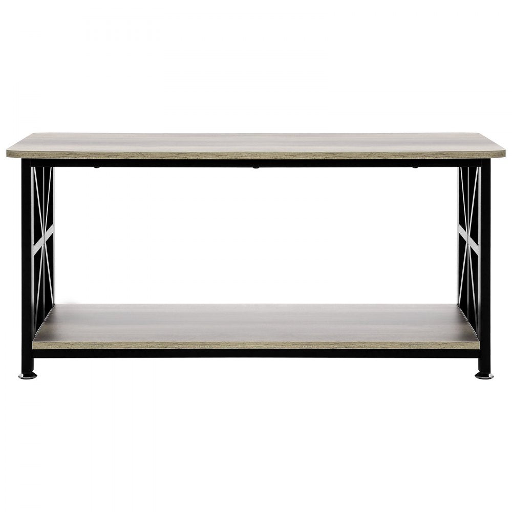 VEVOR 40" Farmhouse Coffee Table, Rectangle Coffee Table with Open Storage Compartment, Wooden Rustic Cocktail Table for Living Room, Bedroom, Apartment, Studio, Brown & Black