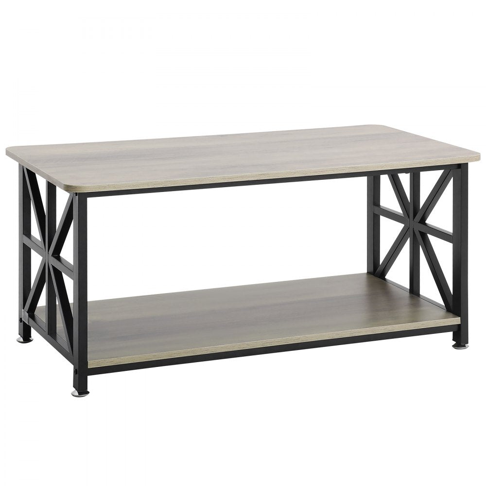 VEVOR 40" Farmhouse Coffee Table, Rectangle Coffee Table with Open Storage Compartment, Wooden Rustic Cocktail Table for Living Room, Bedroom, Apartment, Studio, Brown & Black