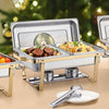 VEVOR Chafing Dish Buffet Set, 4 Qt 2 Pack, Stainless Steel Chafer with 4 Half Size Pans, Rectangle Catering Warmer Server with Glass Lid Water Pan Folding Stand Fuel Holder, for Wedding Party Banquet
