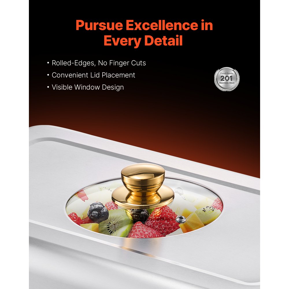 VEVOR Chafing Dish Buffet Set, 8 Qt 4 Pack, Stainless Steel Chafer with 4 Full Size Pans, Rectangle Catering Warmer Server with Glass Lid Water Pan Folding Stand Fuel Holder, for Wedding Party Banquet