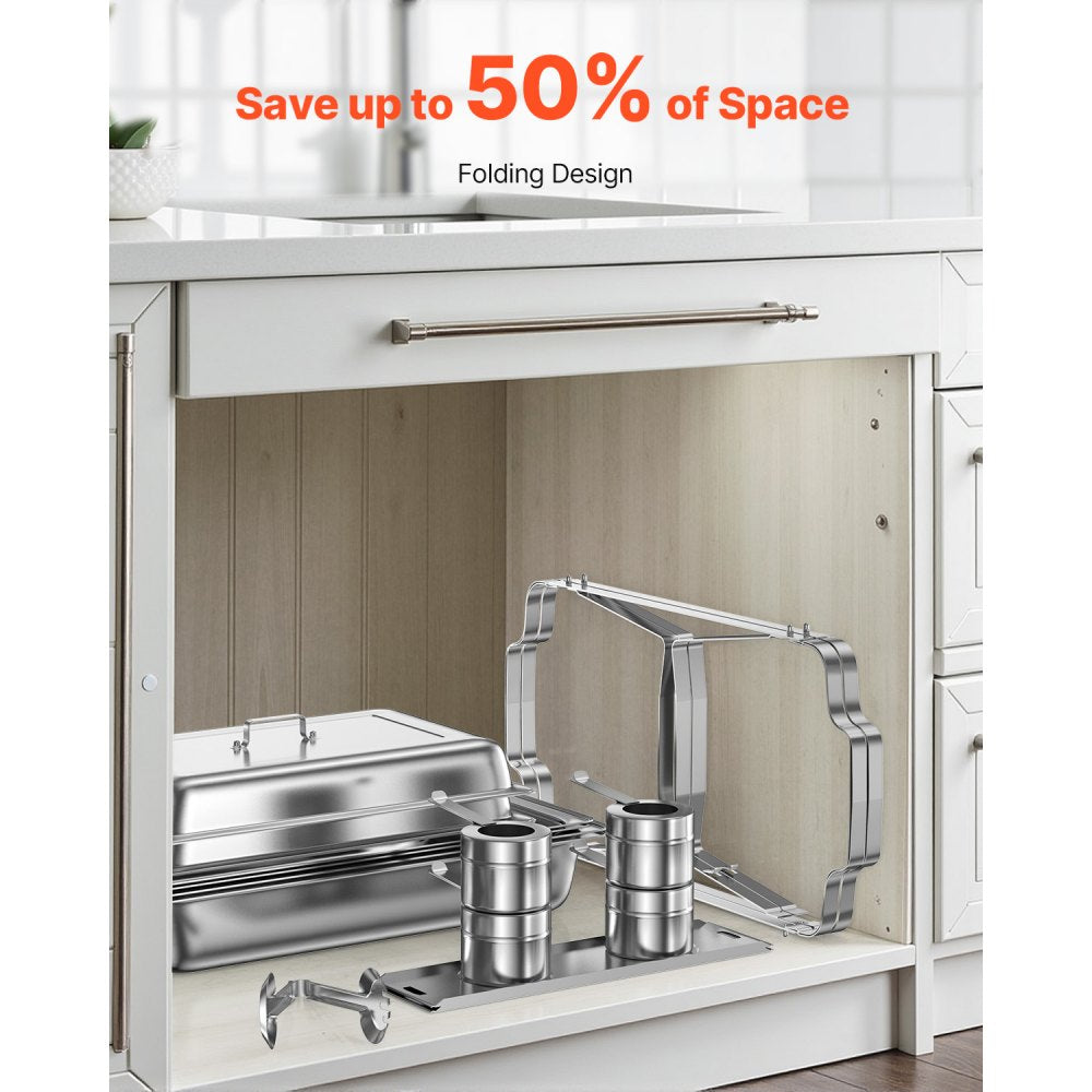 VEVOR Chafing Dish Buffet Set, 8 Qt 2 Pack, Stainless Steel Chafer with 2 Full Size Pans, Rectangle Catering Warmer Server with Lid Water Pan Stand Fuel Holder, for Weddings Parties Banquets, Silver