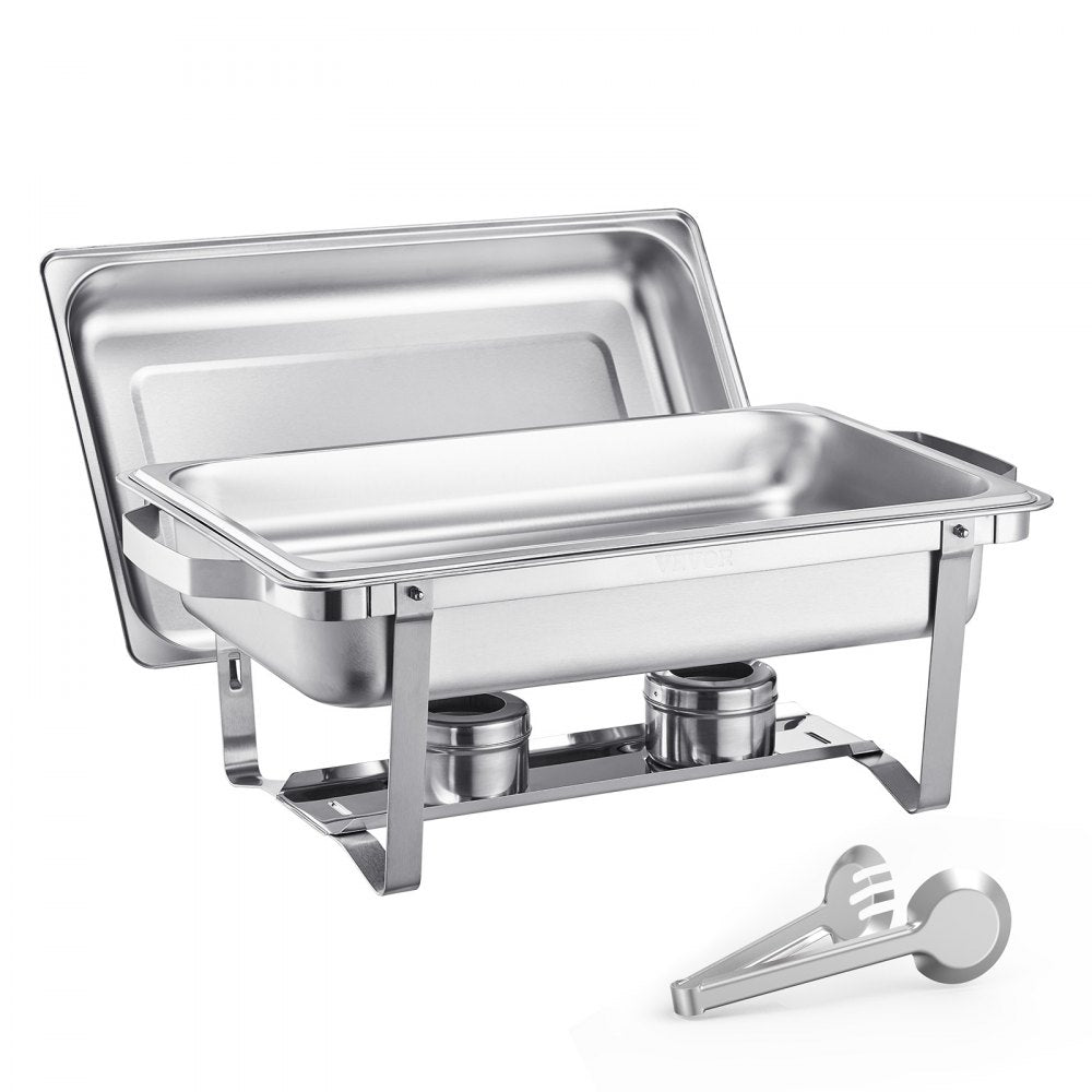 VEVOR Chafing Dish Buffet Set, 8 Qt 2 Pack, Stainless Steel Chafer with 2 Full Size Pans, Rectangle Catering Warmer Server with Lid Water Pan Stand Fuel Holder, for Weddings Parties Banquets, Silver