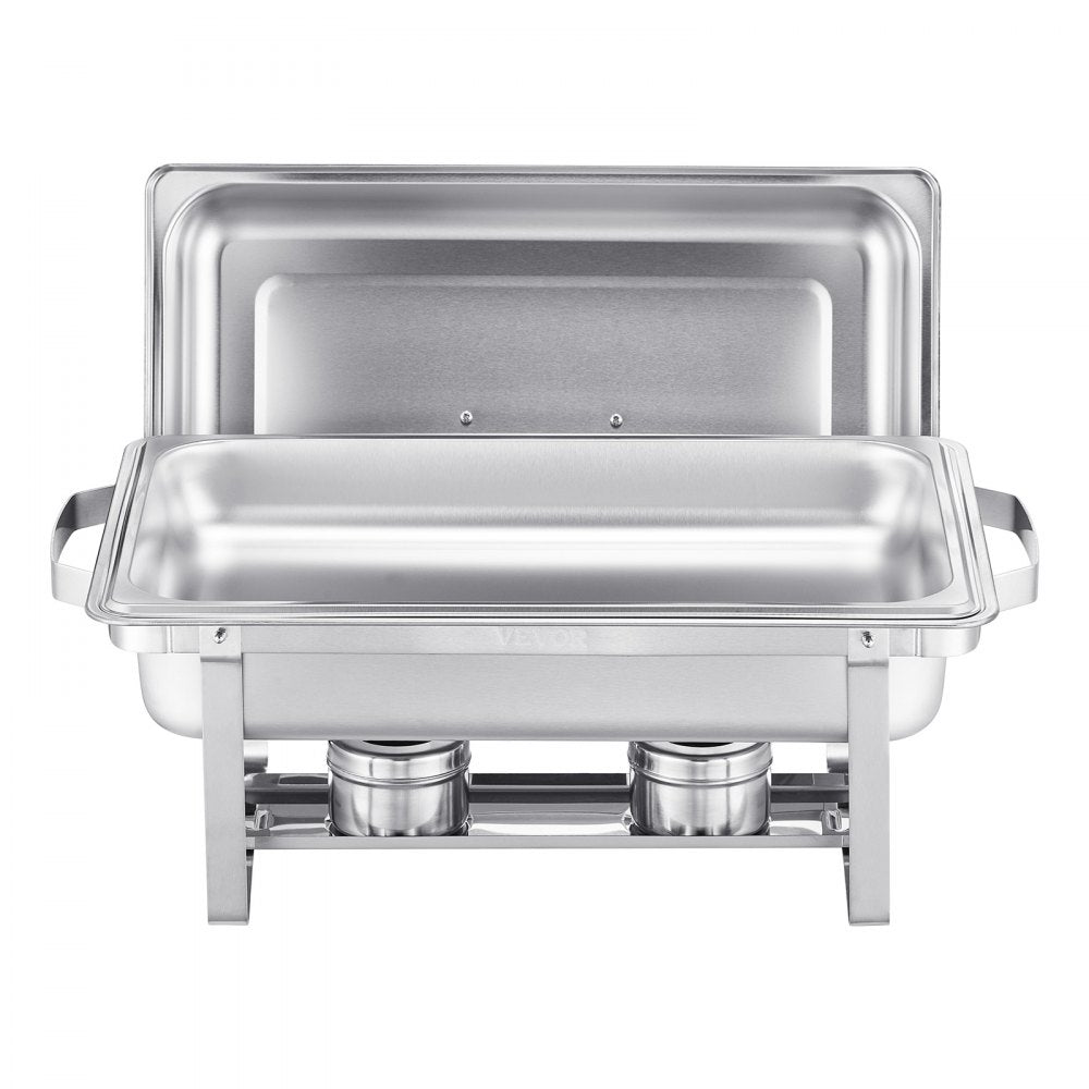 VEVOR Chafing Dish Buffet Set, 8 Qt 2 Pack, Stainless Steel Chafer with 2 Full Size Pans, Rectangle Catering Warmer Server with Lid Water Pan Stand Fuel Holder, for Weddings Parties Banquets, Silver