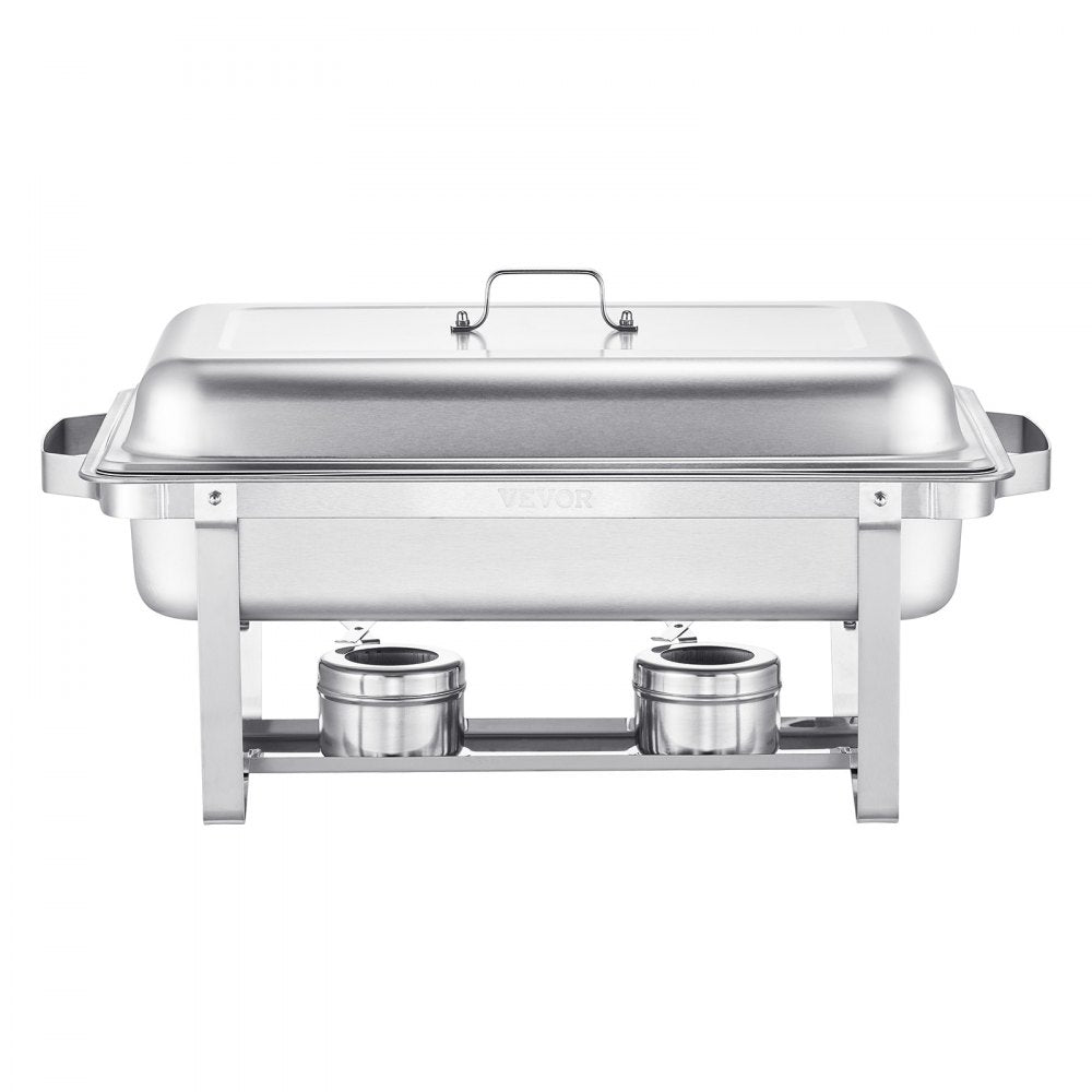 VEVOR Chafing Dish Buffet Set, 8 Qt 2 Pack, Stainless Steel Chafer with 2 Full Size Pans, Rectangle Catering Warmer Server with Lid Water Pan Stand Fuel Holder, for Weddings Parties Banquets, Silver