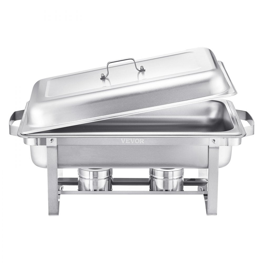 VEVOR Chafing Dish Buffet Set, 8 Qt 2 Pack, Stainless Steel Chafer with 2 Full Size Pans, Rectangle Catering Warmer Server with Lid Water Pan Stand Fuel Holder, for Weddings Parties Banquets, Silver