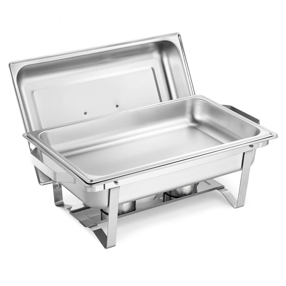 VEVOR Rectangle Chafing Dish, 9 Qt 4 Pack Stainless Steel Chafing Dish, Food Warmer Chafer Complete Set with Hollow Handle, 2 Food Tongs, Lid, Fuel Holder, Chafer Dishes for Banquet Party Wedding