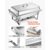 VEVOR Rectangle Chafing Dish, 9 Qt 6 Pack Stainless Steel Chafing Dish, Food Warmer Chafer Complete Set with Hollow Handle, 3 Food Tongs, Lid, Fuel Holder, Chafer Dishes for Banquet Party Wedding