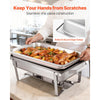 VEVOR Rectangle Chafing Dish, 9 Qt 6 Pack Stainless Steel Chafing Dish, Food Warmer Chafer Complete Set with Hollow Handle, 3 Food Tongs, Lid, Fuel Holder, Chafer Dishes for Banquet Party Wedding