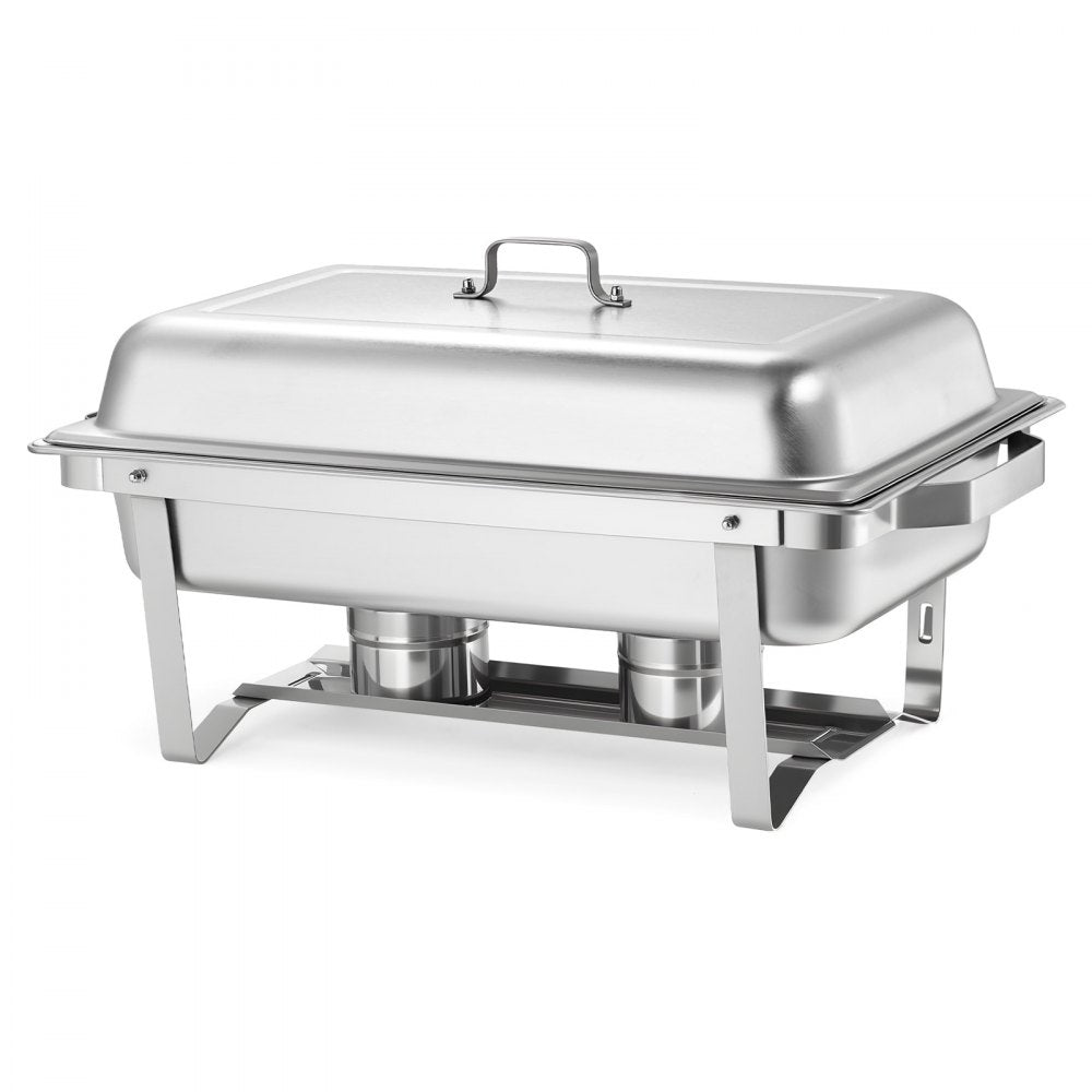 VEVOR Rectangle Chafing Dish, 9 Qt 6 Pack Stainless Steel Chafing Dish, Food Warmer Chafer Complete Set with Hollow Handle, 3 Food Tongs, Lid, Fuel Holder, Chafer Dishes for Banquet Party Wedding