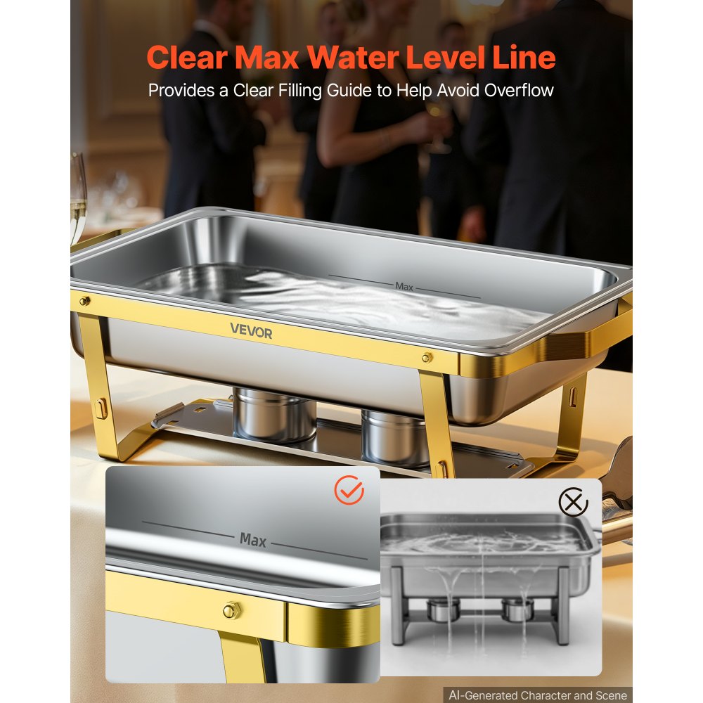 VEVOR 2 Packs Chafing Dishes for Buffet Set, 9QT Stainless Steel Chafer, for Banquet Party Wedding, Rectangle Buffet Server Warmer, 1 Full & 2 Half-Size Pans, Glass Lid, Fuel Holder, Tong, Glass Pad