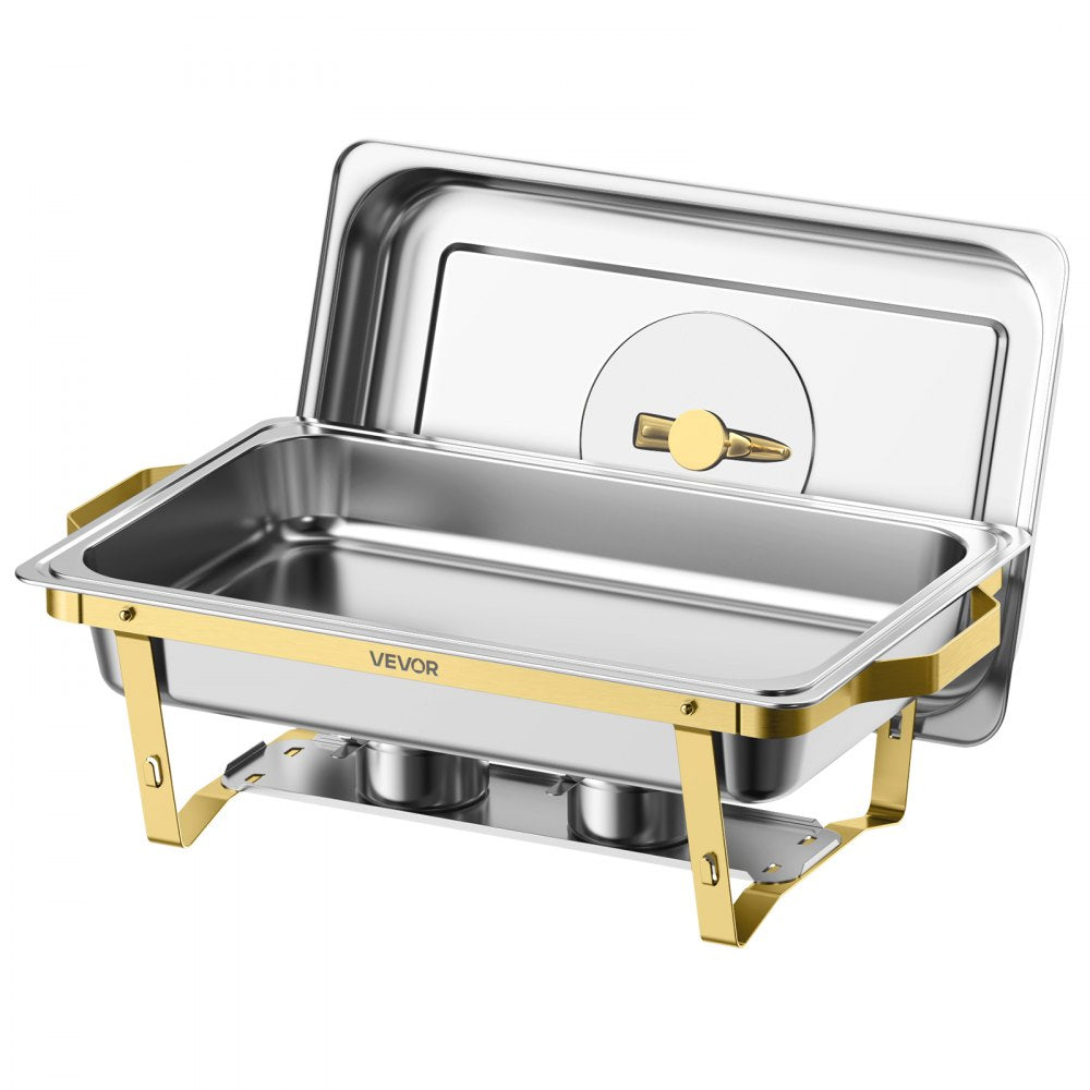 VEVOR 2 Packs Chafing Dishes for Buffet Set, 9QT Stainless Steel Chafer, for Banquet Party Wedding, Rectangle Buffet Server Warmer, 1 Full & 2 Half-Size Pans, Glass Lid, Fuel Holder, Tong, Glass Pad