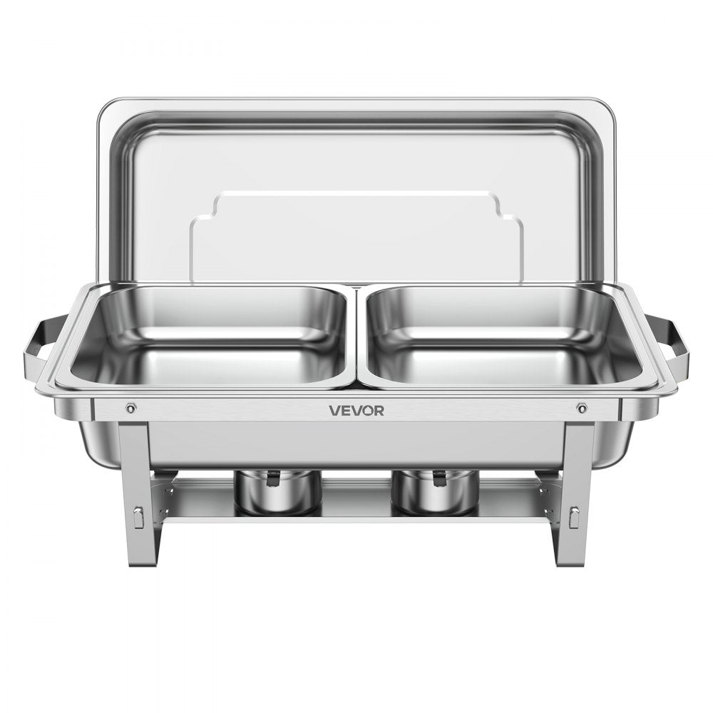 VEVOR 4 Packs Chafing Dishes for Buffet Set, 9QT Stainless Steel Chafer, for Banquet Party Wedding, Rectangle Buffet Server Warmer, 2 Full & 2 Half & 3 Third-Size Pans, Fuel Holder, Tong, Glass Pad