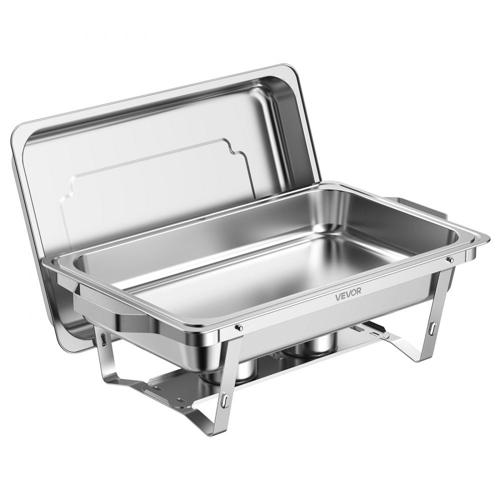 VEVOR 4 Packs Chafing Dishes for Buffet Set, 9QT Stainless Steel Chafer, for Banquet Party Wedding, Rectangle Buffet Server Warmer, 2 Full & 2 Half & 3 Third-Size Pans, Fuel Holder, Tong, Glass Pad
