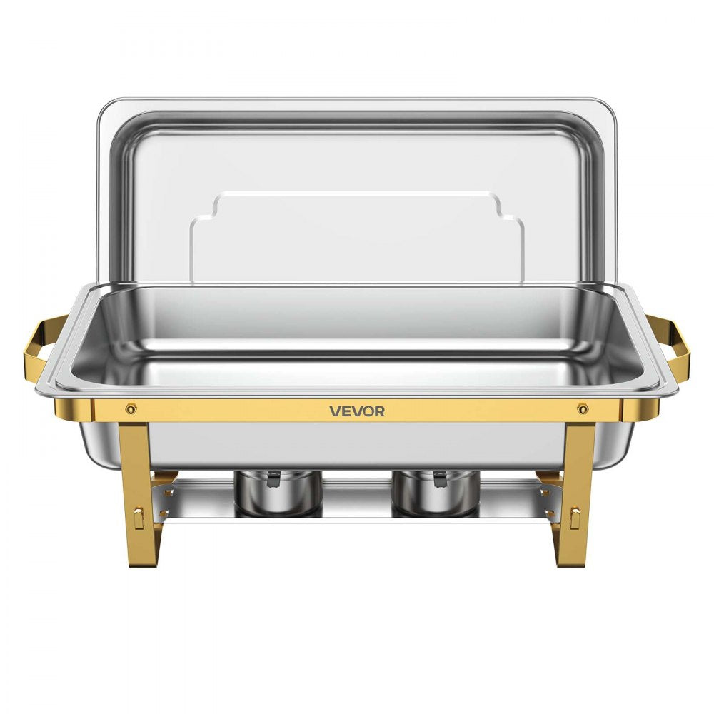 VEVOR 4 Packs Chafing Dishes for Buffet Set, 9QT Stainless Steel Chafer, for Banquet Party Wedding, Rectangle Buffet Server and Warmer, with 4 Full Size Pans, Fuel Holder, and Foldable Stand