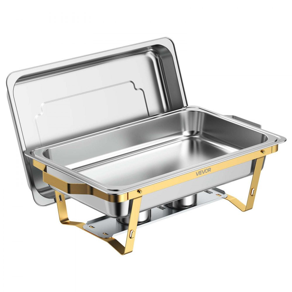 VEVOR 4 Packs Chafing Dishes for Buffet Set, 9QT Stainless Steel Chafer, for Banquet Party Wedding, Rectangle Buffet Server and Warmer, with 4 Full Size Pans, Fuel Holder, and Foldable Stand