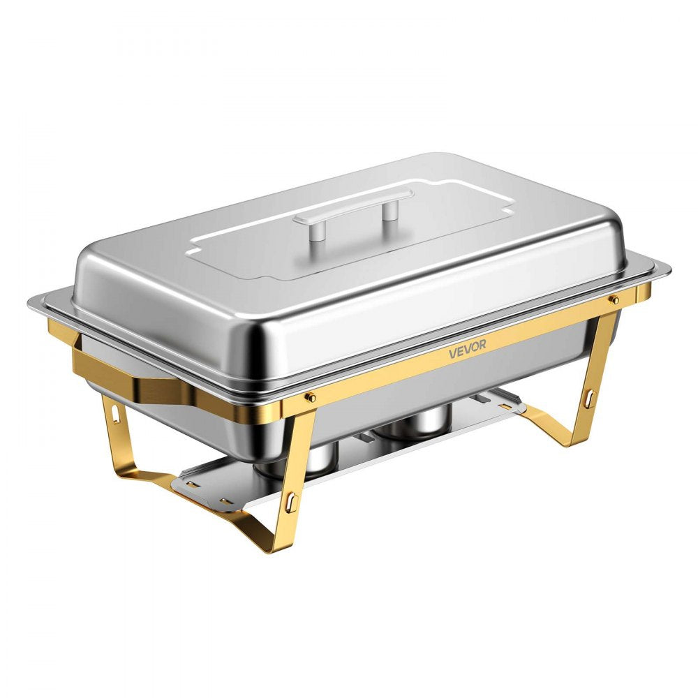 VEVOR 4 Packs Chafing Dishes for Buffet Set, 9QT Stainless Steel Chafer, for Banquet Party Wedding, Rectangle Buffet Server and Warmer, with 4 Full Size Pans, Fuel Holder, and Foldable Stand