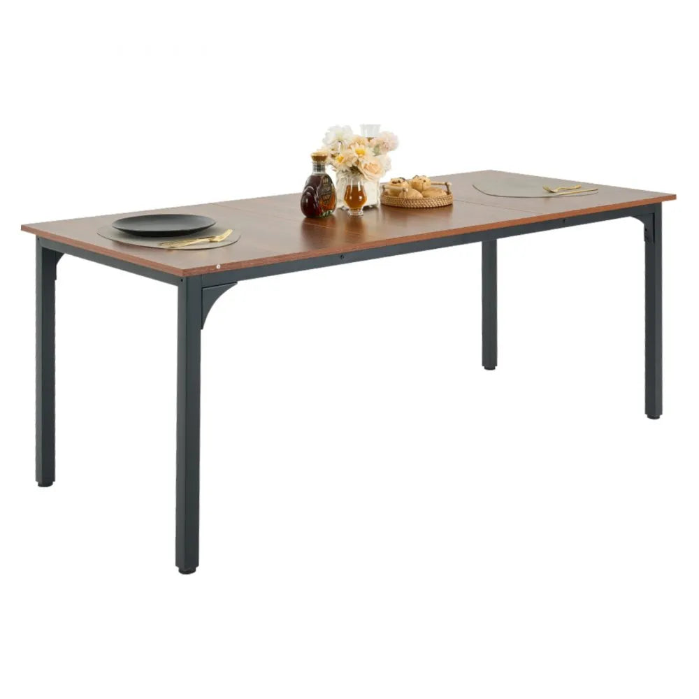 VEVOR Rectangle Dining Table, 71 inch Length Large Wood Tables for 6-8 Person, Farmhouse Dinner Furniture, Rustic Conference Desk with Iron Legs, for Home Kitchen Living Room, Brown(Only Table)