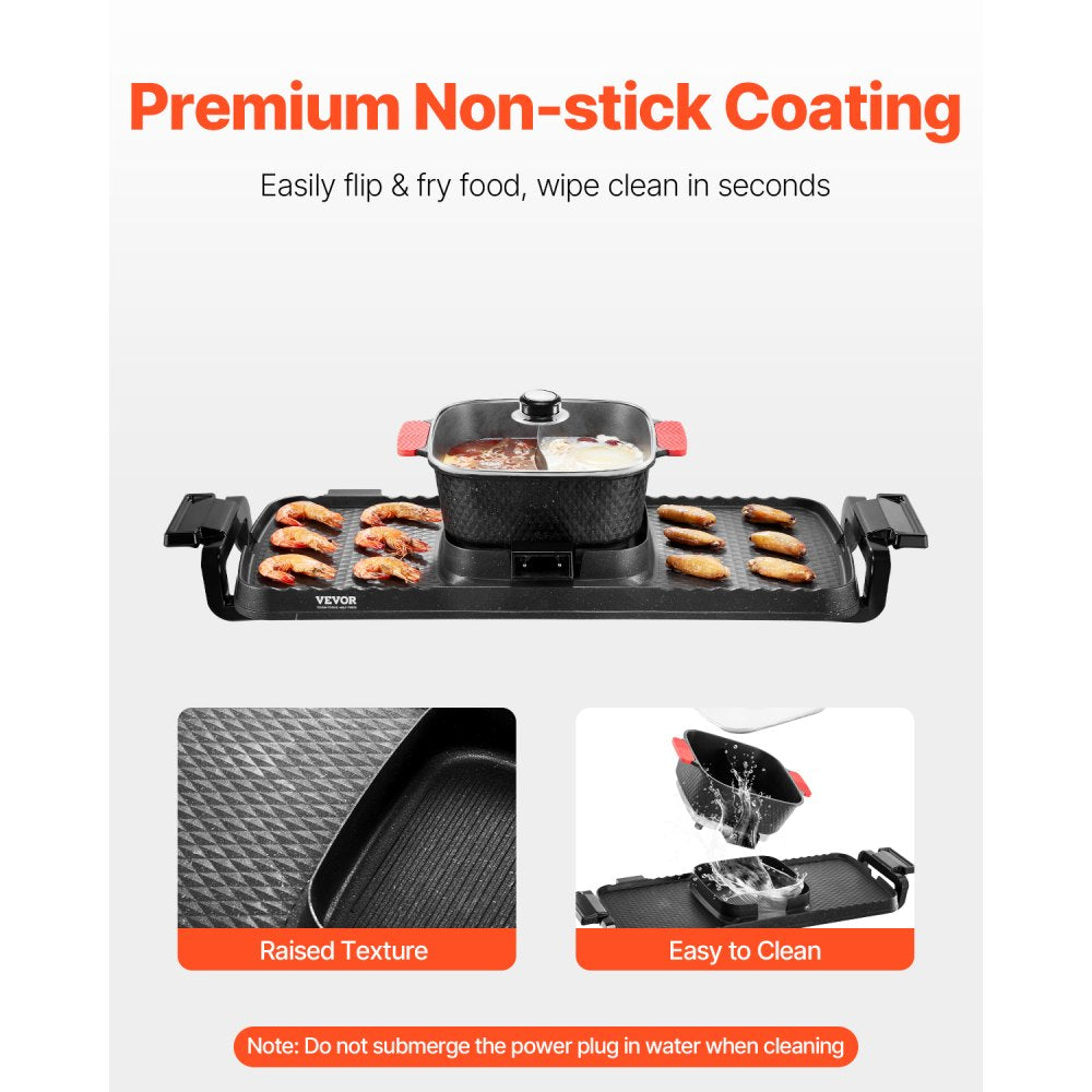 VEVOR Hot Pot with Grill, 2300W 2-in-1 Electric Smokeless Grill and Hot Pot, Removable Shabu-shabu Hotpot with Non-stick Pan, Separate Dual Temperature Control, Indoor Korean BBQ for 1-6 People