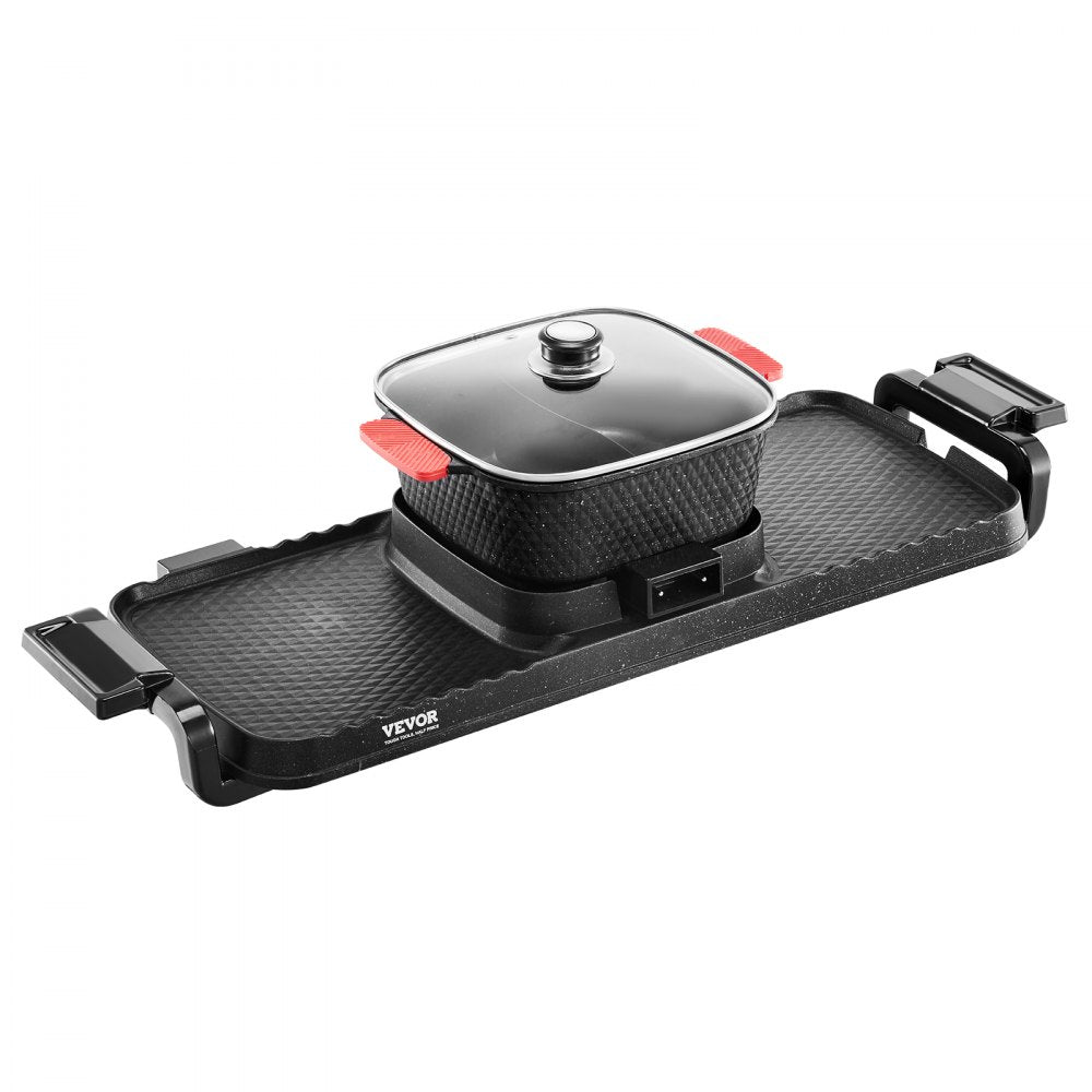 VEVOR Hot Pot with Grill, 2300W 2-in-1 Electric Smokeless Grill and Hot Pot, Removable Shabu-shabu Hotpot with Non-stick Pan, Separate Dual Temperature Control, Indoor Korean BBQ for 1-6 People